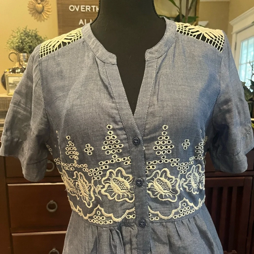 Anthropologie Moulinette Soeurs Blue and White Embroidered Waters Midi Dress Sz4 - Picture 3 of 10